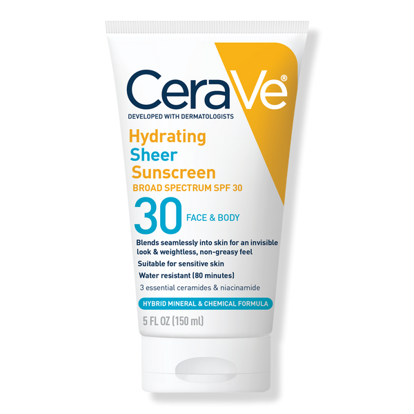 CeraVe Hydrating Sheer Sunscreen SPF 30 Face & Body Lotion