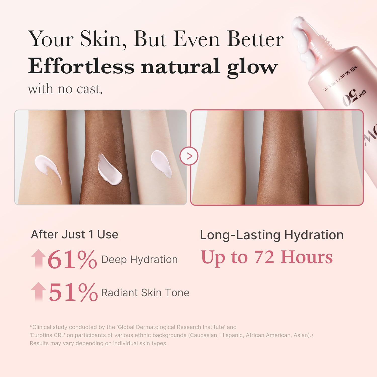 medicube No Cast Just Glow Collagen Sunscreen | SPF 50 Broad Spectrum Face Sunscreen | Lightweight, Non-Sticky, Hydrating Formula | Peptide, Cica for Soothing & Glow | Korean Skincare