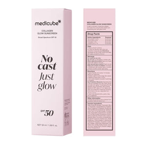 medicube No Cast Just Glow Collagen Sunscreen | SPF 50 Broad Spectrum Face Sunscreen | Lightweight, Non-Sticky, Hydrating Formula | Peptide, Cica for Soothing & Glow | Korean Skincare