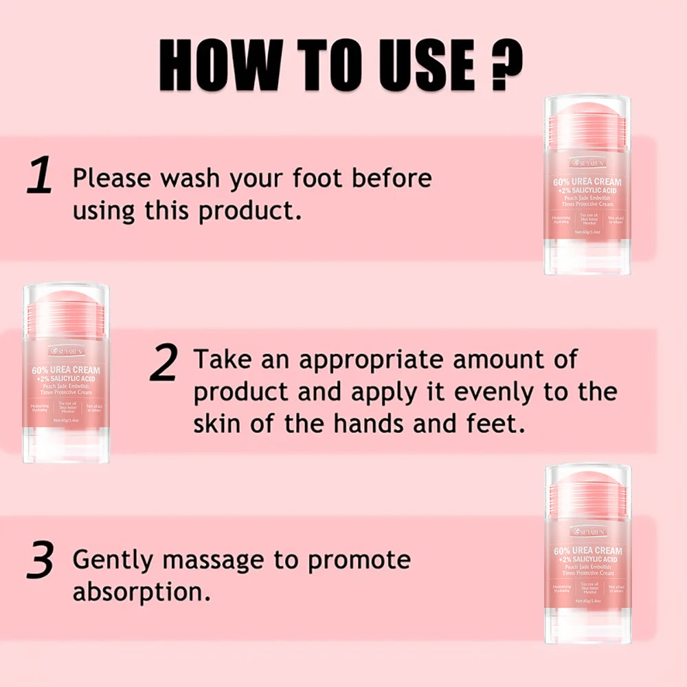 SUYARUN 60% Urea Cream Peach Foot Balm Stick Cracked Heel Repair Hydrate