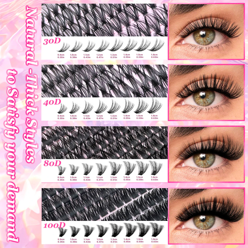 DIY Lash Extension Kit 9/16mm Clusters Bond Seal Wispy Natural