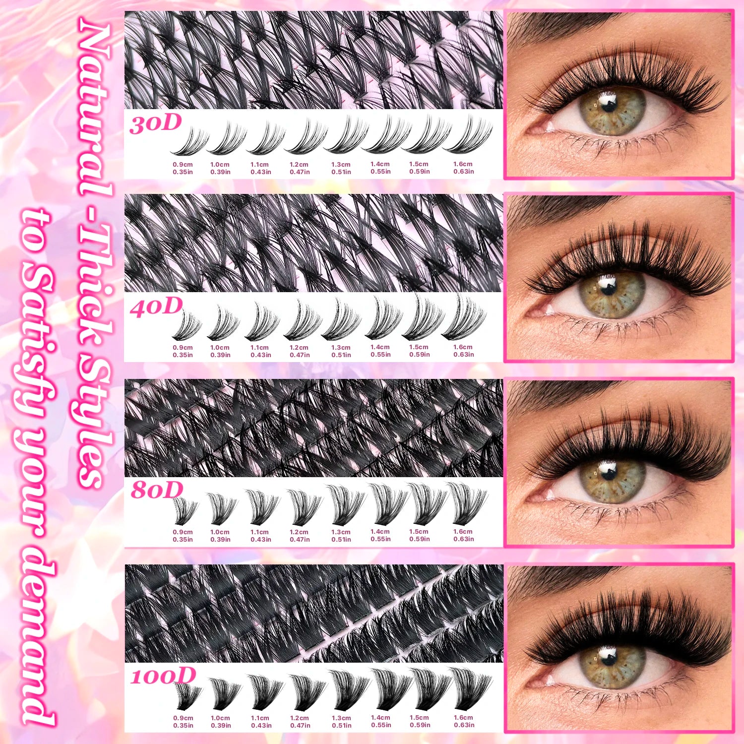 DIY Lash Extension Kit 9/16mm Clusters Bond Seal Wispy Natural