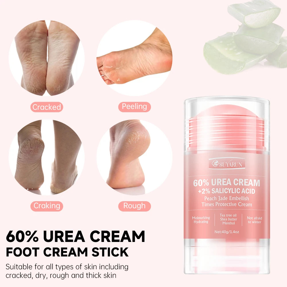 SUYARUN 60% Urea Cream Peach Foot Balm Stick Cracked Heel Repair Hydrate