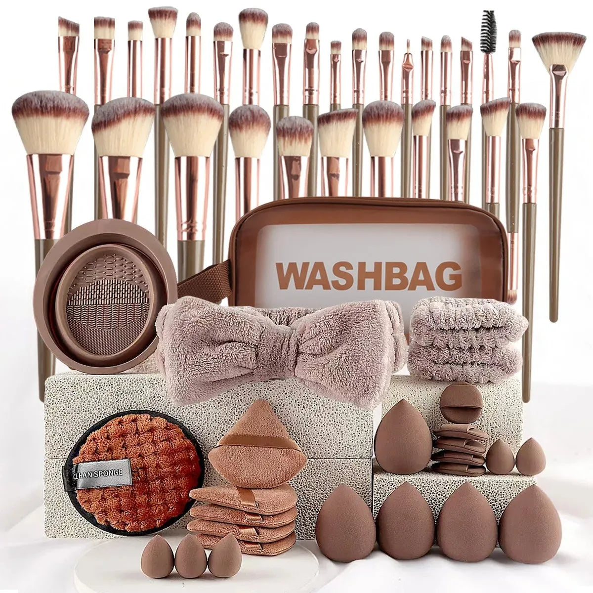 CHARMINGPOSE Makeup Brush Set 56 Piece Travel Kit Cleaning Tools Daily Use