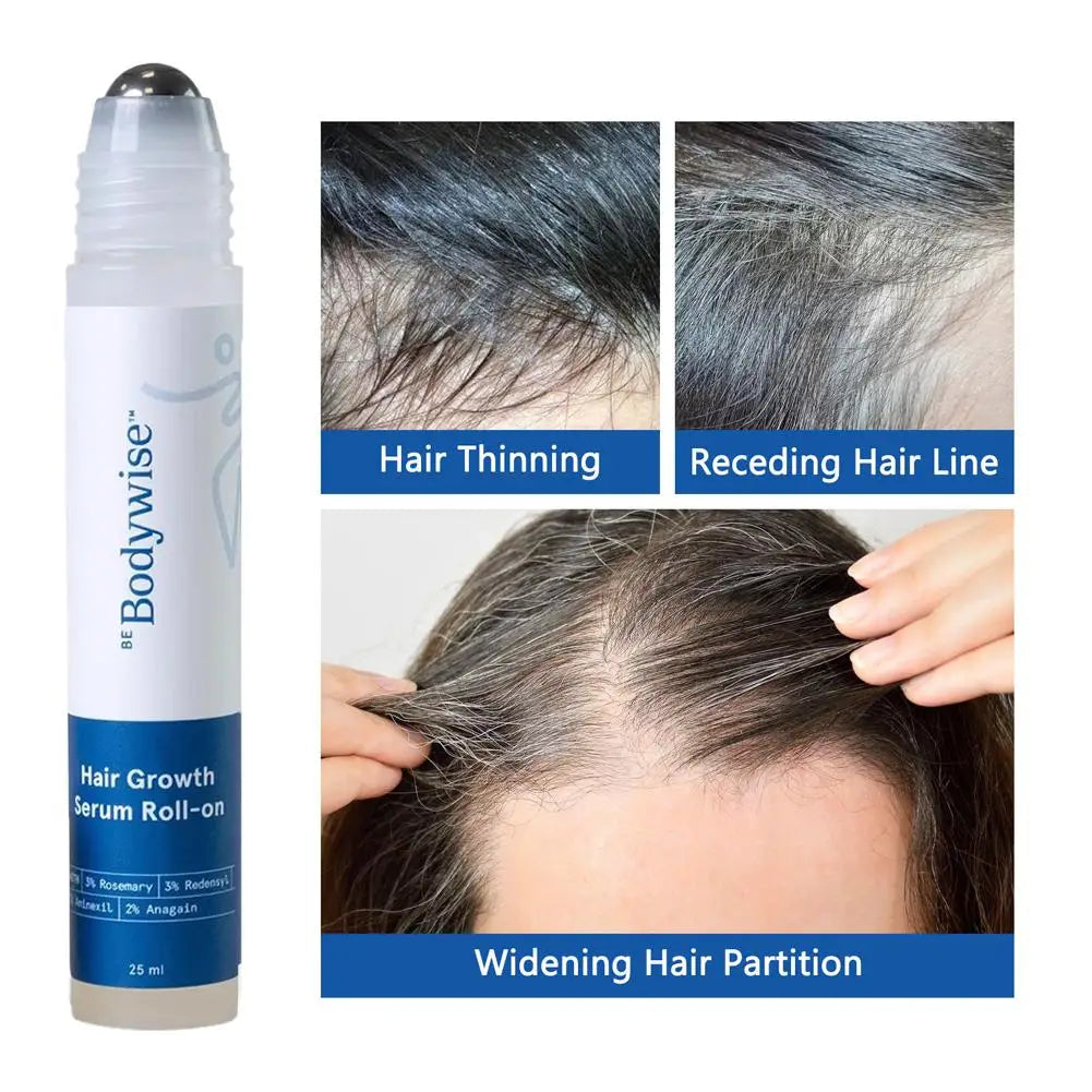 Be Bodywise Hair Growth Roll-On Serum | Holiday Gift-Ready | 3% Rosemary, 3% Redensyl, 2% AnaGain | Precision Scalp Applicator | Paraben/Sulphate-Free | Non-Oily | DHT-Care Botanicals